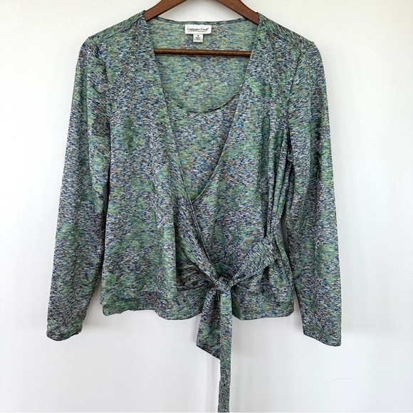 Coldwater  Creek surplice top with long sleeves, faux wrap with side tie, knit - Picture 1 of 10